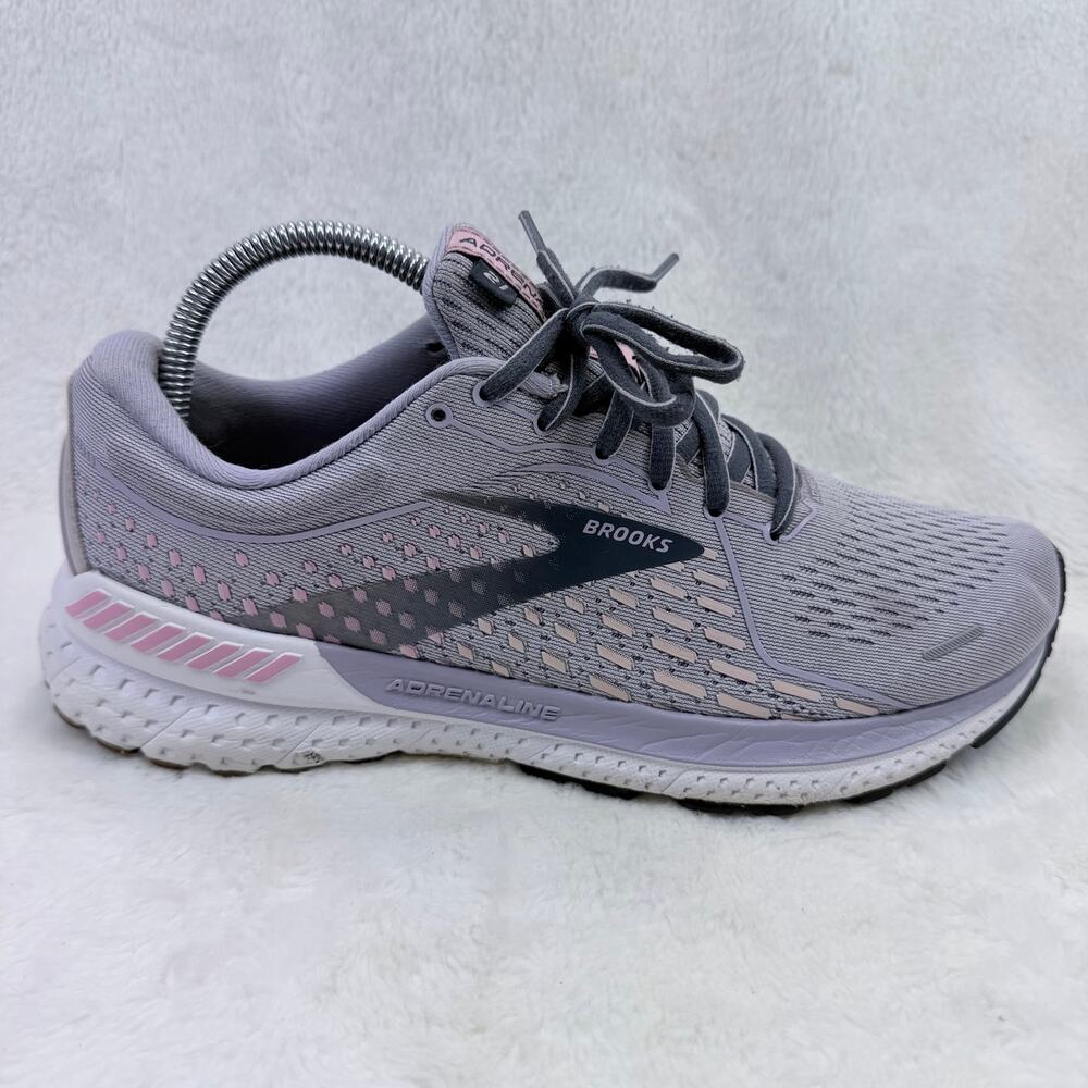 Brooks Adrenaline GTS 21 Womens Running Shoes Gray Lilac Pink Size 9.5 Support